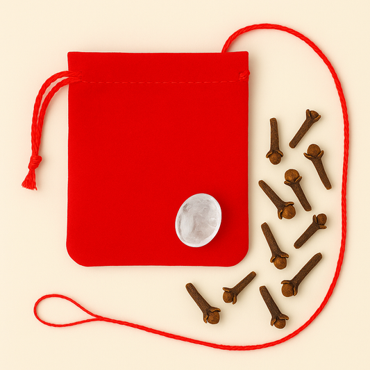 Red Velvet Abundance Pouch (1 - one) – Cloves, Red String & Gem for Wealth & Protection